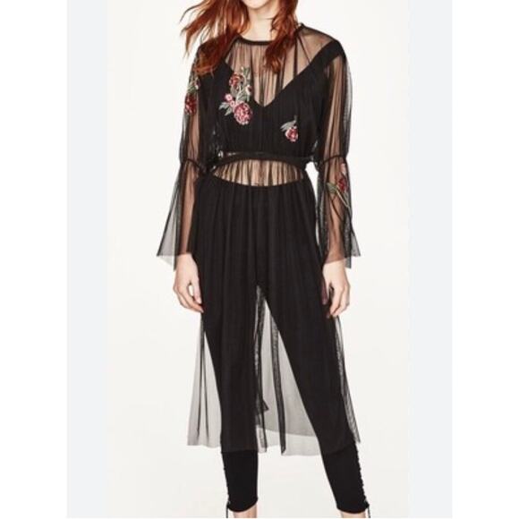 ZARA Sequin Black Tulle Overlay Dress Party Club Festival Rave Boho WhimsyGoth - Picture 3 of 12